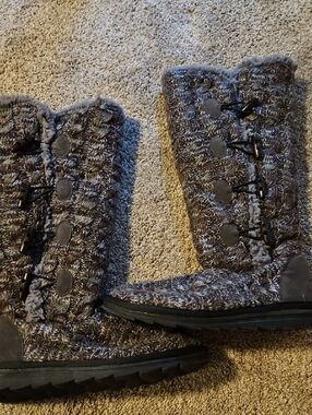 Muk Luks Cozy Knit Lace-Up Winter Boots - Gray